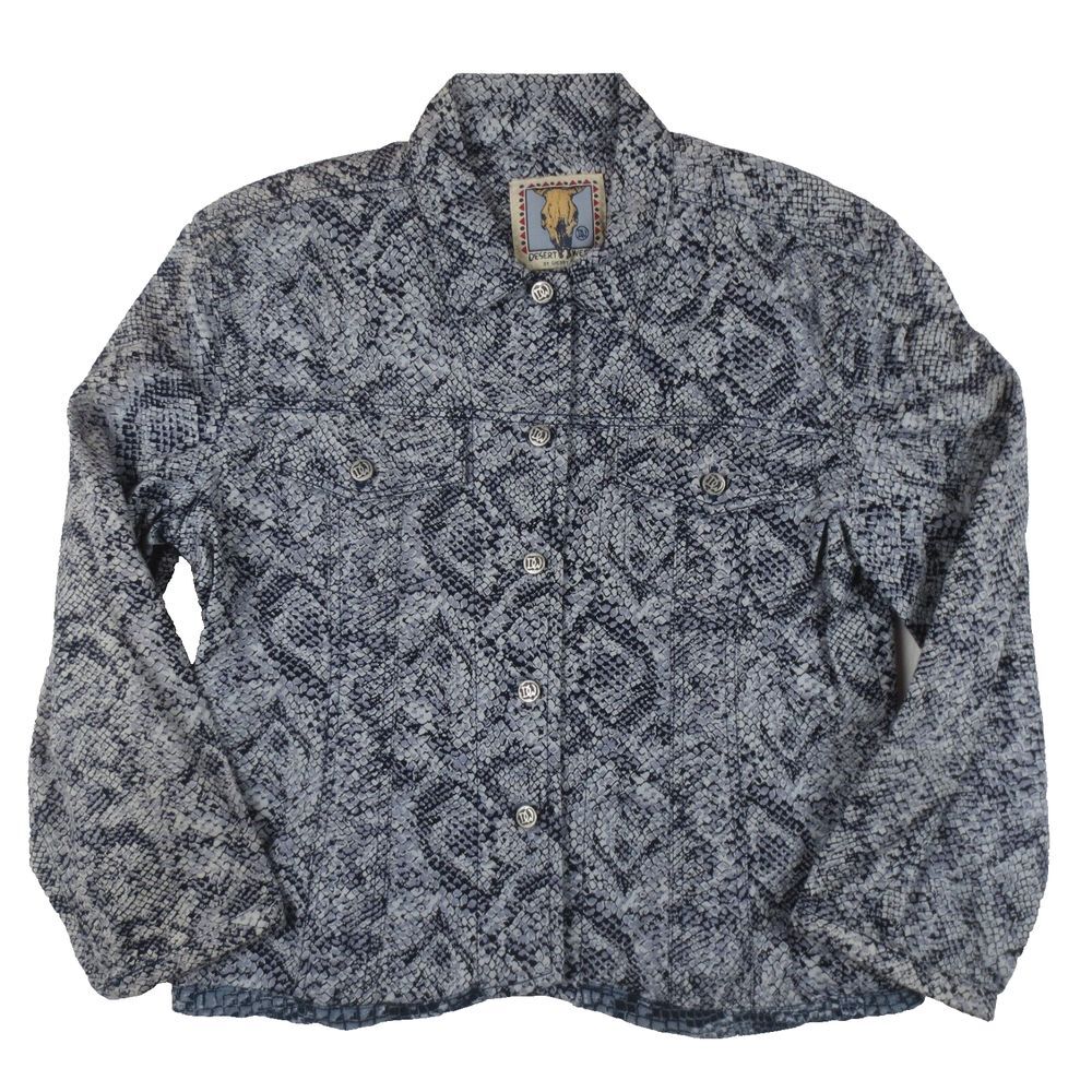 VTG Desert‎ West Sherry Holt Shirt Jacket Womens S Gray Black Snake Print Button